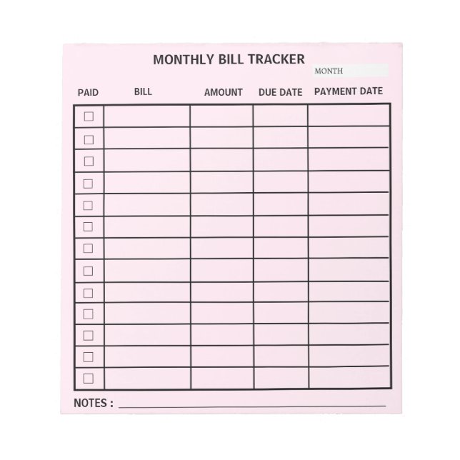 Trendy Personalisiert Monthly Bill Tracker Notizblock (Vorderseite)