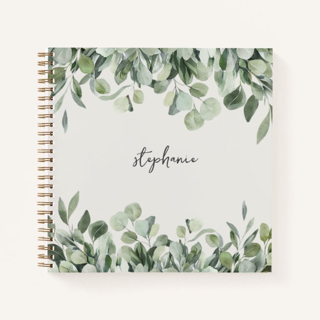 Trendy Personalisiert Name Eukalyptus Greenery Notizbuch (Vorderseite)