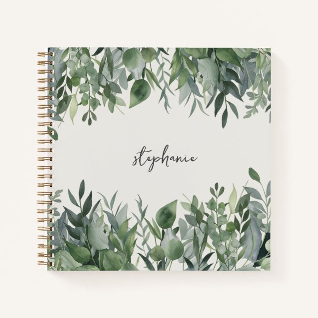 Trendy Personalisiert Name Eukalyptus Greenery Notizbuch (Vorderseite)