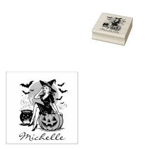 Trendy Personalisiert Name Niedlich Hexe Halloween Gummistempel
