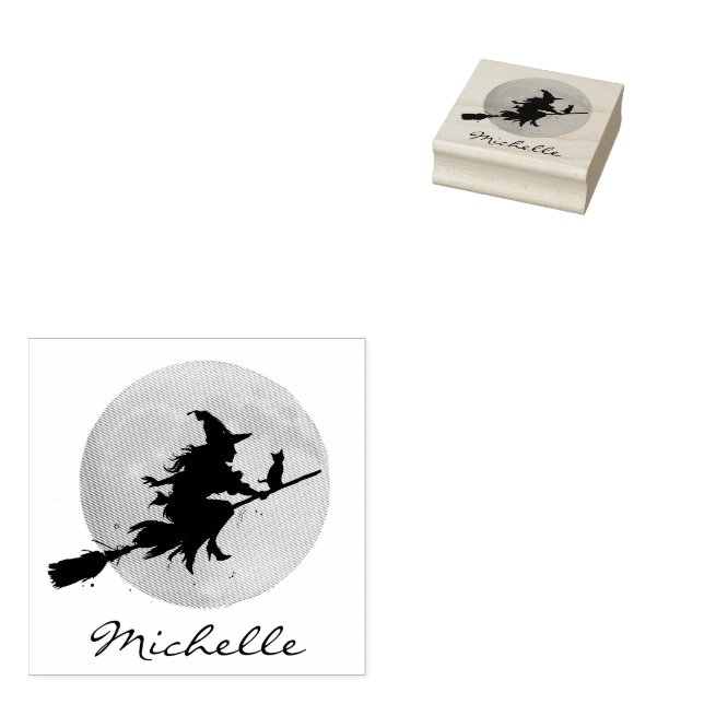 Trendy Personalisiert Name Niedlich Hexe Halloween Gummistempel (Stempel)