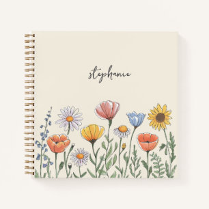 Trendy Personalisiert Name Watercolor Wildblume Notizbuch