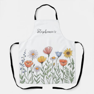 Trendy Personalisiert Name Watercolor Wildblume Schürze
