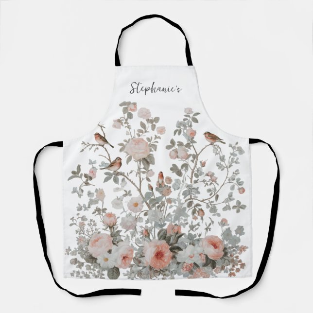 Trendy Personalisiert Name Wildblumen & Vögel Schürze (Vorderseite)