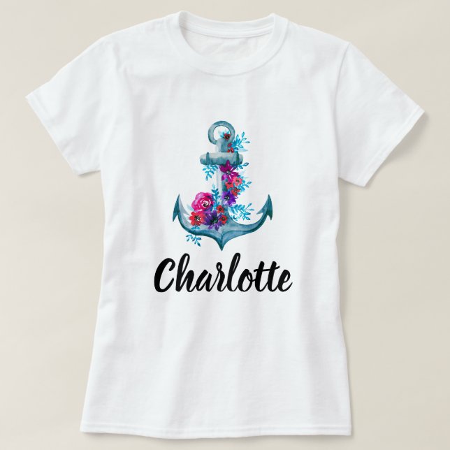 Trendy Personalisiert Nautic Watercolor Anchor T-Shirt (Design vorne)