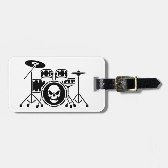 Trendy Personalisiert skull Drum Set Music Drummer Gepäckanhänger (Vorderseite horizontal)