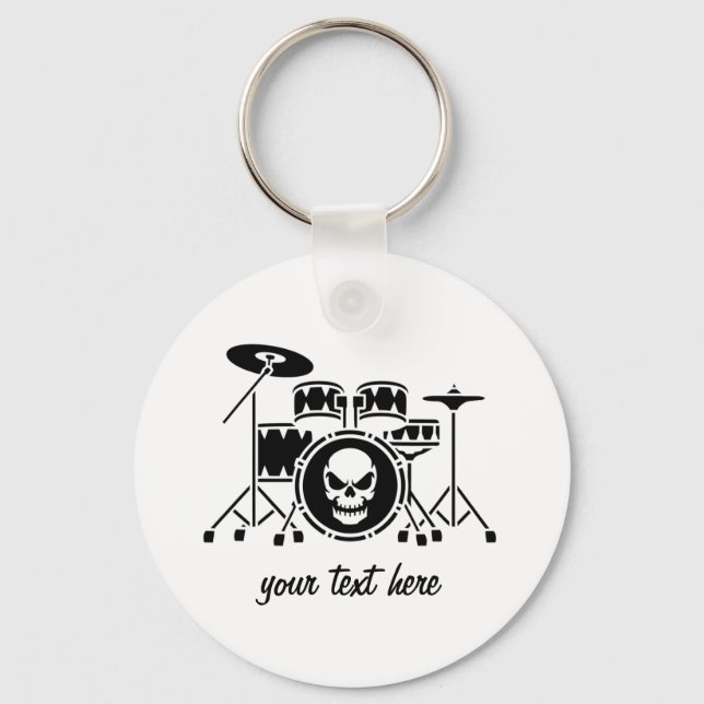 Trendy Personalisiert skull Drum Set Music Drummer Schlüsselanhänger (Vorderseite)