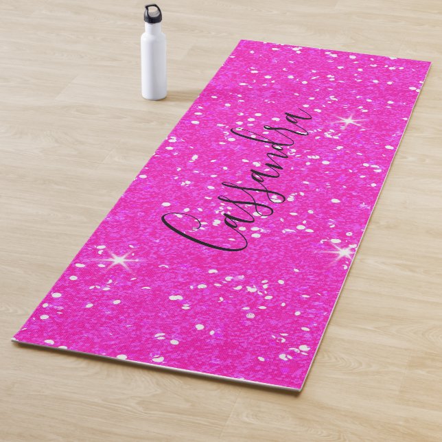 Trendy Personalisierter Hot Pink Glitzer Yogamatte (Beispiel)