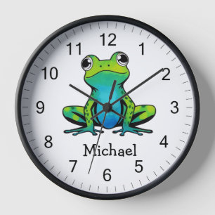 Trendy Personalisierter Niedlich Happy Green Frog Uhr