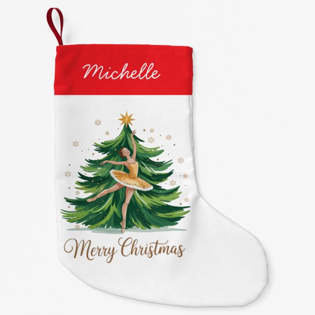 Trendy Personalized Ballerina Christmas Tree  Kleiner Weihnachtsstrumpf (Vorderseite)