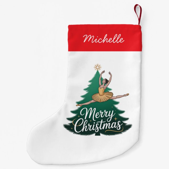Trendy Personalized Ballerina Christmas Tree  Kleiner Weihnachtsstrumpf (Rückseite)