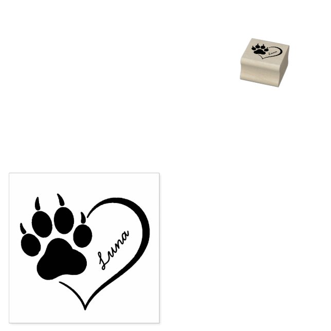 Trendy Personalized Dog Pet Paw Heart Print        Gummistempel (Stempel)