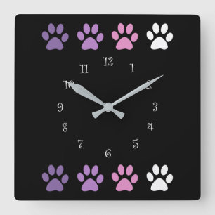 Trendy Pet Dog Paws Wall Clocks Quadratische Wanduhr