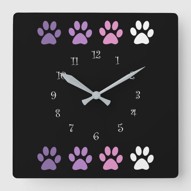 Trendy Pet Dog Paws Wall Clocks Quadratische Wanduhr (Vorderseite)