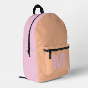 Trendy pfirsichfarbenes Pink mit Monogramm-Namen Bedruckter Rucksack