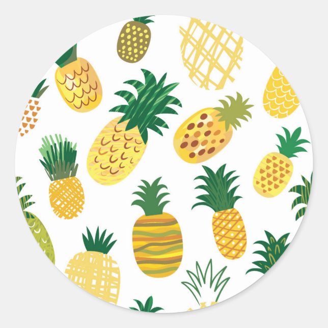 Trendy Pineappel Pattern Runder Aufkleber (Vorderseite)