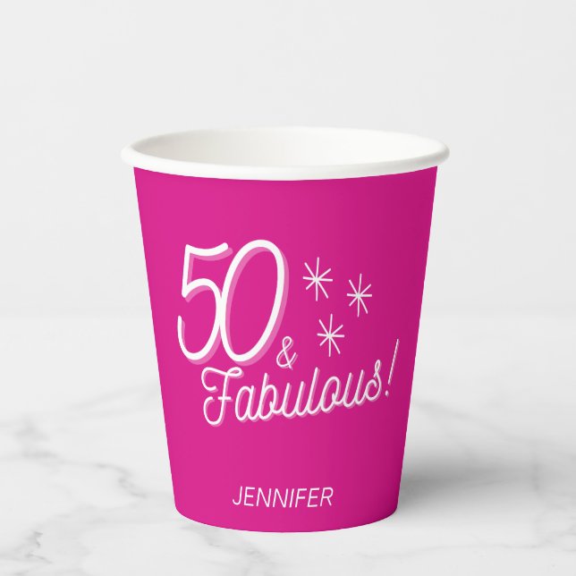 Trendy Pink 50 und Fabulous Paper Cup Pappbecher (Vorderseite)
