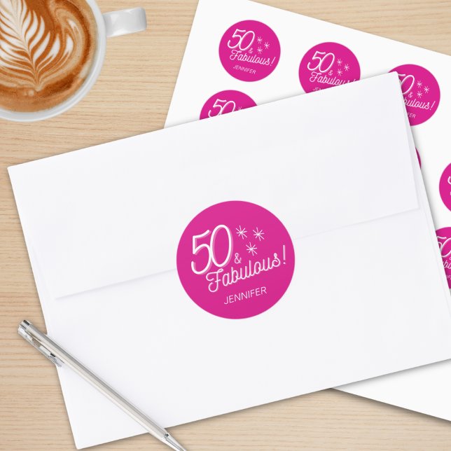 Trendy Pink 50 und prächtig Geburtstag Runder Aufkleber (Von Creator hochgeladen)