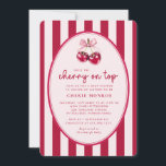 Trendy Pink and Red Cherry on Top Baby Shower  Einladung<br><div class="desc">Trendy Pink and Red Cherry on Top Baby Shower Invitation - featuring trendy,  modern pink and cherry red stripes,  script typography and a dainty pink coquette bow. Invitation will be part of a Baby Shower Collection.</div>