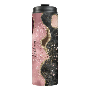 Trendy Pink & Black Glitzer Agate Thermosbecher
