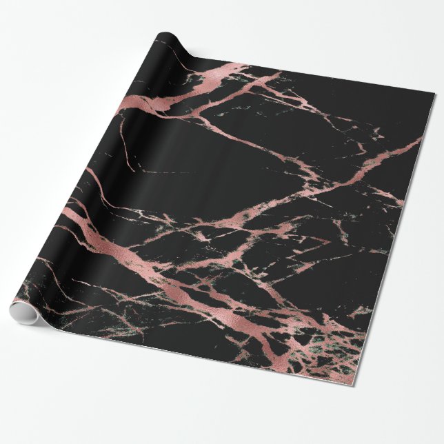 Trendy Pink Black Marble Glossy Geschenkpapier (Ungerollt)