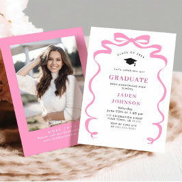 Trendy Pink Bow Ribbon FOTO Graduation Party Einladung