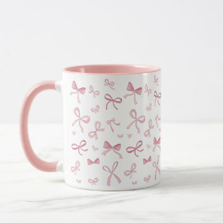 Trendy Pink Bows and Ribbons Pattern Two-Tone Mug Tasse