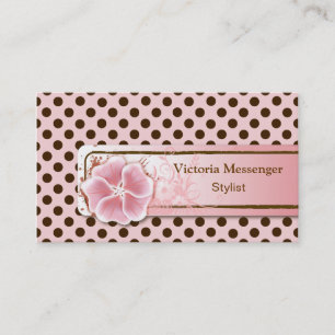 Trendy Pink & Brown Polka Dot Business Card Visitenkarte