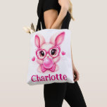 Trendy Pink Bunny  with Bubble Gum – Custom Name<br><div class="desc">Trendy Pink Bunny Tote Bag with Bubble Gum – Custom Name Design
Add a playful touch to your style with this adorable trendy pink bunny blowing bubble gum! Personalize it with your name for a unique and fun accessory—perfect for everyday use or as a cute gift.</div>