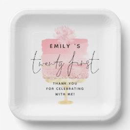 Trendy Pink Cake Name 21. Geburtstag Vielen Dank Pappteller