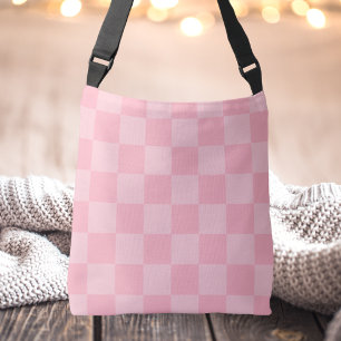 Trendy Pink Checkered Fashion Tragetaschen Mit Langen Trägern