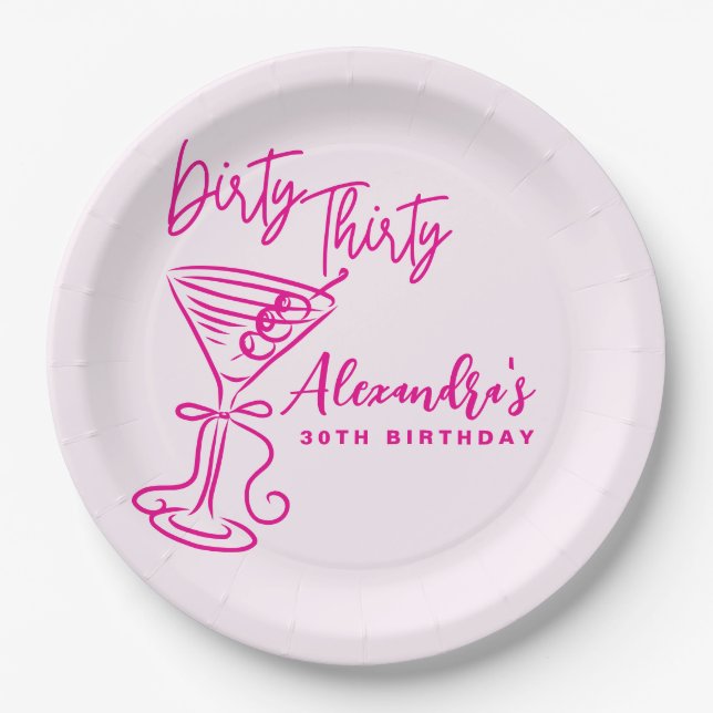 Trendy Pink Dirty Thirty 30th Birthday Pappteller (Vorderseite)