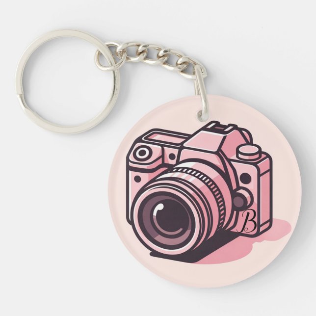 Trendy Pink DSLR-Kamera Fotografie Personalisiert Schlüsselanhänger (Vorderseite)