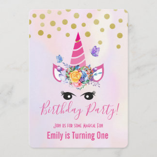 Trendy Pink Einhorn mit Blume Geburtstagsparty Einladung