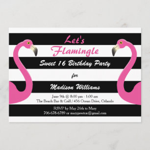 Trendy Pink Flamingo Sweet 16 Einladung