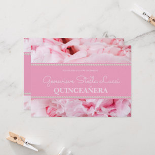Trendy Pink Floral Quinceñera Party Einladung