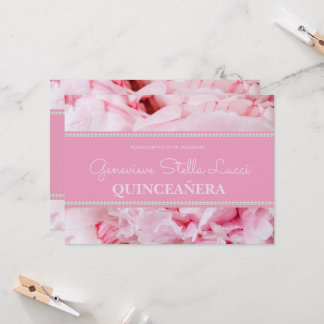 Trendy Pink Floral Quinceñera Party Einladung