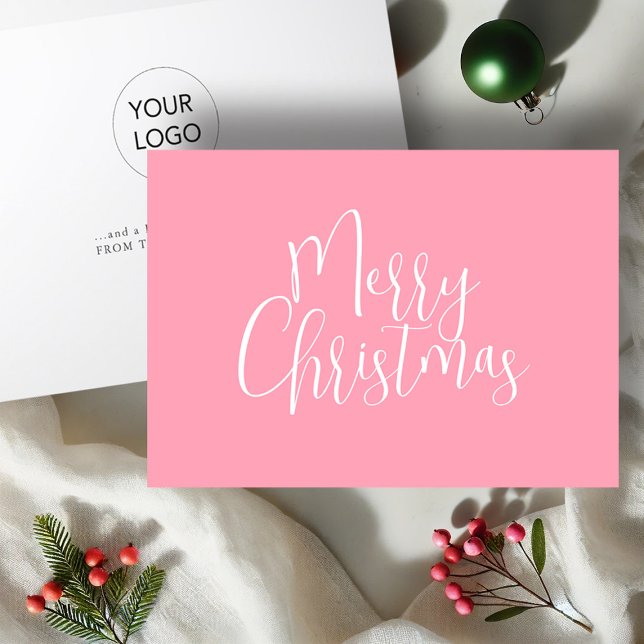 Trendy Pink Frohe Weihnachten (Pink business Christmas cards with logo by Victoria Grigaliunas of Do Tell A Belle)
