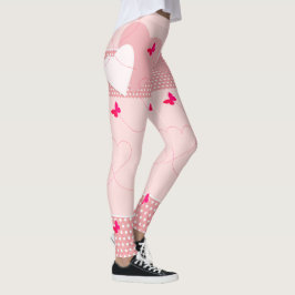 Trendy Pink Fun Heart Butterfly Leggings