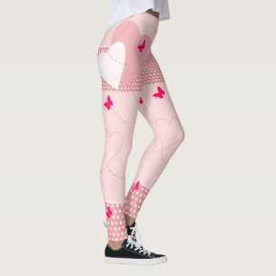 Trendy Pink Fun Heart Butterfly Leggings