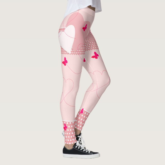 Trendy Pink Fun Heart Butterfly Leggings (Rechts)