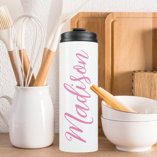 Trendy Pink Girls Name Handgeschriebenes Skript be Thermosbecher (Von Creator hochgeladen)