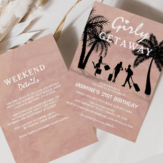 Trendy Pink Girly Getaway Geburtstagswoche Einladung