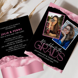 Trendy Pink Girly Joint Graduation Party Foto Einladung