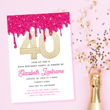 Trendy Pink Glitzer Tropfen 40. Geburtstag Einladu
