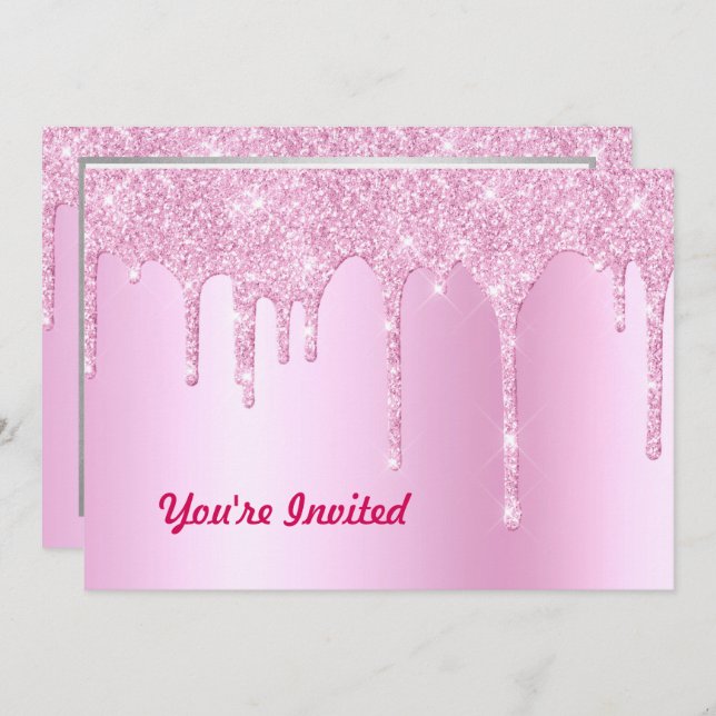 Trendy Pink Glitzer Tropfen Graphic Birthday Einladung (Vorne/Hinten)