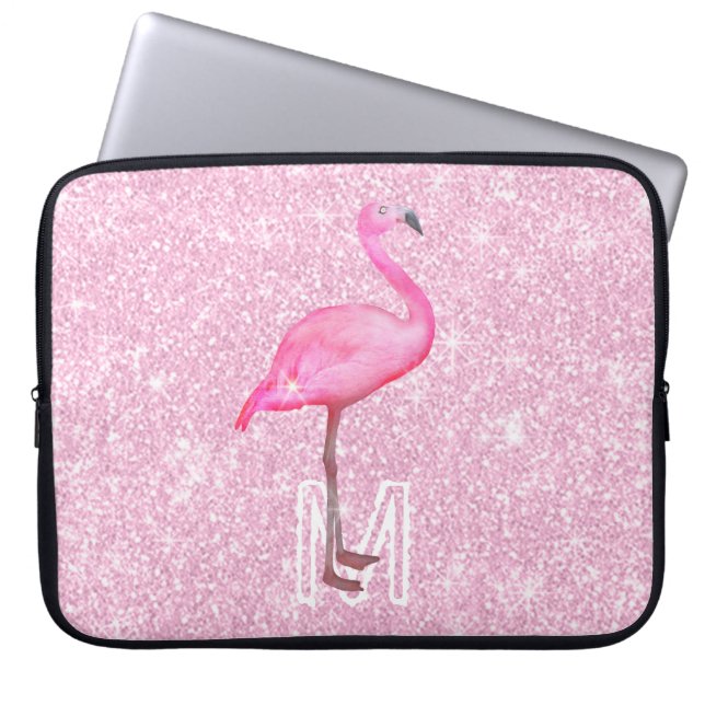 Trendy Pink Glitzer Watercolor Flamingo Tropical Laptopschutzhülle (Vorderseite)