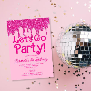 Trendy Pink Glitzer Zum Geburtstag Party gehen Einladung