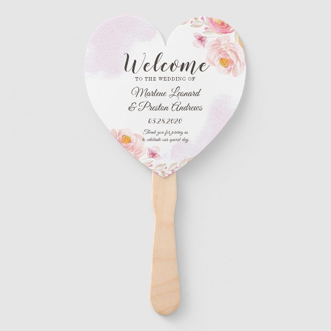 Trendy Pink & Gold Floral Wedding Programm Hand Fa Fächer (Vorderseite)