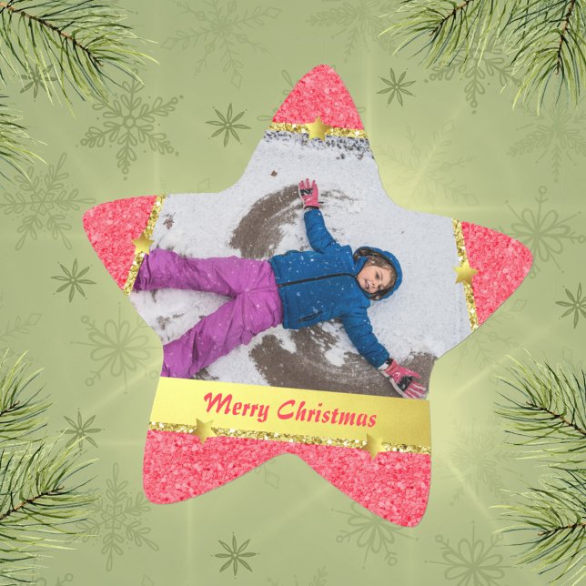 Trendy Pink Gold Stars Glitzer Frohe Weihnachten Stern-Aufkleber (Trendy Pink Gold Stars Glitter Merry Christmas Star Sticker ©Susanne Sachers - Sunny Mind Design 🌞)